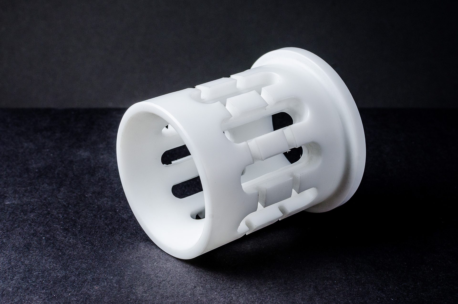 Milled POM-C guide holder with windows and clamps - precision technical part